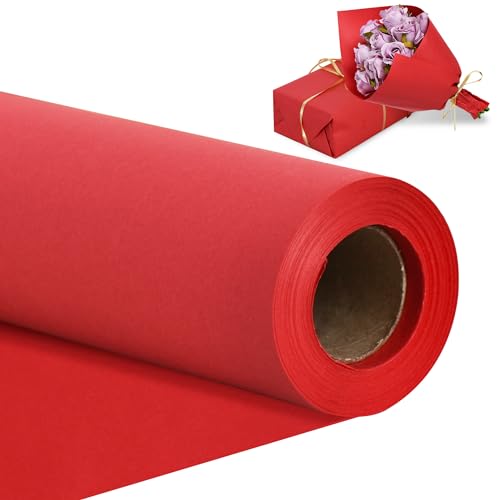 RIBBOOO 38 cm × 9 m Rot Geschenkpapier Rolle Kraftpapier für Geburtstage Feierlichkeiten Weihnachten Valentinstag Abschlussfeier Geschenkverpackung Muttertag Blumenstraußverpackung