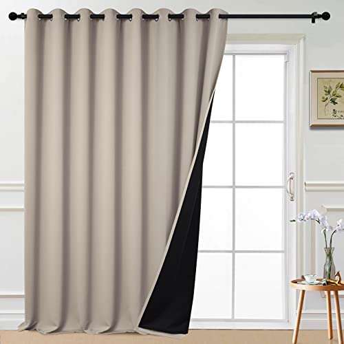 Image of Yakamok Natural 100% Blackout Patio Door Curtain Panels W100 x L96,1 Panel | Noise Reducing Barrier Panel for Sliding Glass Door, 2 Thick Layers Heat Full Light Blocking Patio Door Drapery