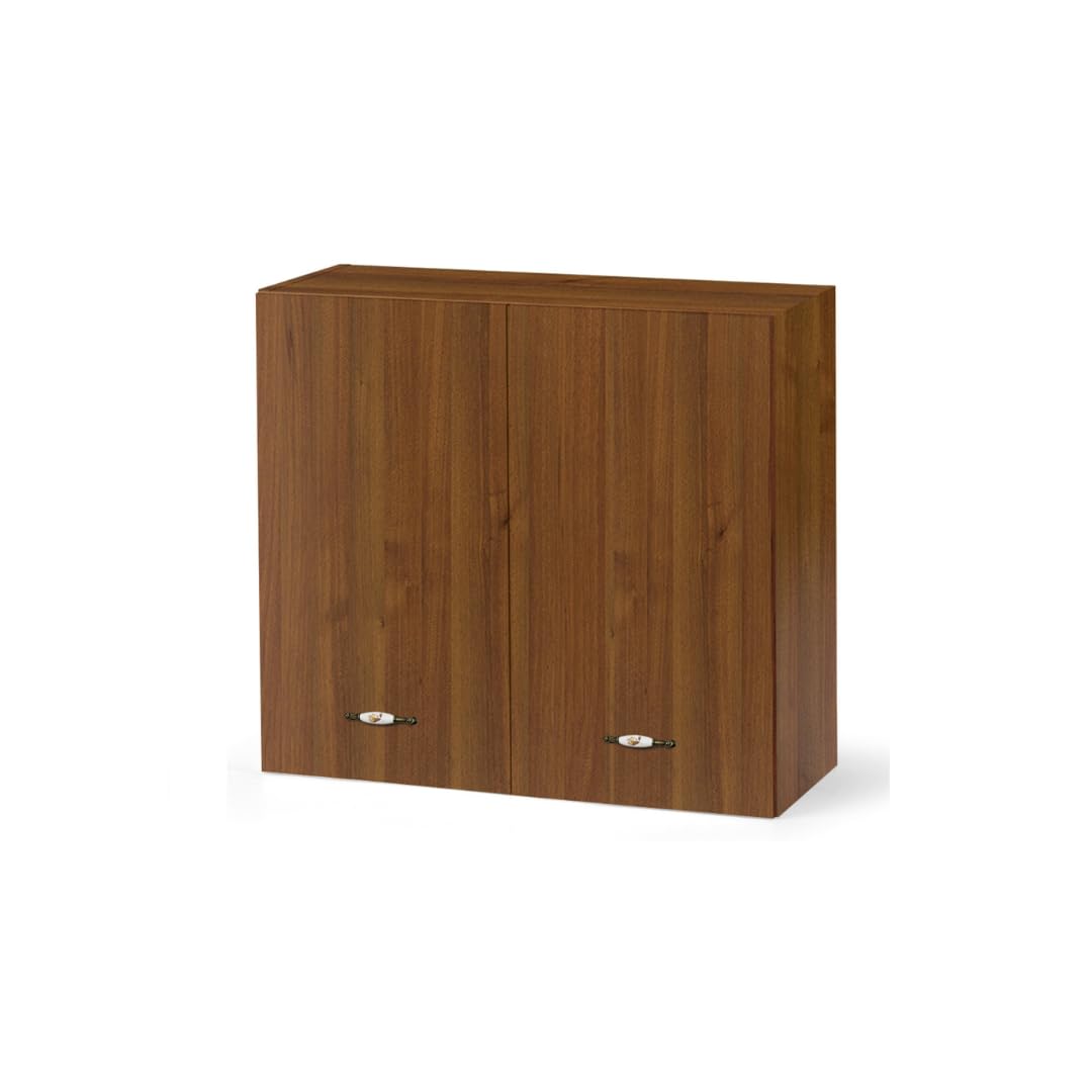 Linea Azzurra Scolapiatti Pensile Cucina Sospeso con 2 Ante e 2 Ripiani Mobile in Legno Made in Italy H72xL80xP32 cm Facile da Montare (Noce Antico)