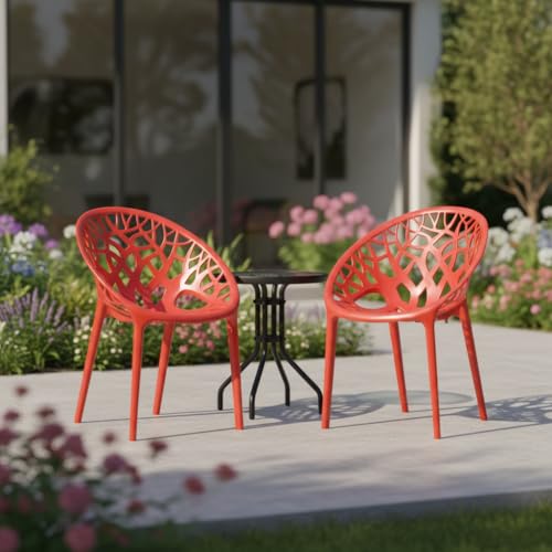 Image of SkyGlamour Neelkamal Crystal Plastic Chair | Chairs for Home, Living Room, Garden, Patio Durable Indoor & Outdoor |Plastic Chair Set of 2; Colour: Red