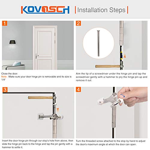 KOVOSCH 10 Pack Hinge Pin Door Stopper Brushed Satin Nickel - Adjustable Heavy Duty Hinge Pin Door Stops with White Rubber Bumper Tips