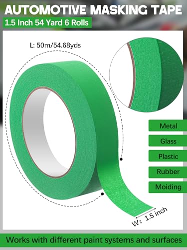 Image of Marspark 6 Rolls 1.5 Inch x 55 Yards Green Automotive Refinish Masking Tape Bulk No Residue Heat Resistant Painters Tape for Car Vehicles Auto Body Multi Purpose Paint Tape