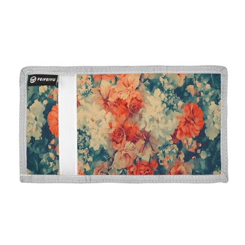 Orange Floral Blaze Durable Nylon Fabric Wallet for Boys and Girls - Multi-Functional with 2 Clear Pockets, Zipper Coin Compartment, 3 Card Slots & Keyring2