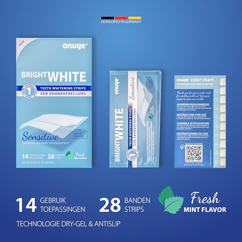 Onuge Bright White Teeth Whitening Strips Sensitive Bleaching Strips voor zachte tanden, zonder peroxide (voor gevoelige tanden, 28 strips/14 dagen) - Image 5