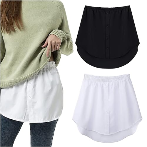 NEOXOL Shirt Extender for Women Half Shirts for Women Layering Plus Size Adjustable Layering Fake Top Lower Sweep Shirt Half Length Skirt Security of Under Skirts (M Black+White)