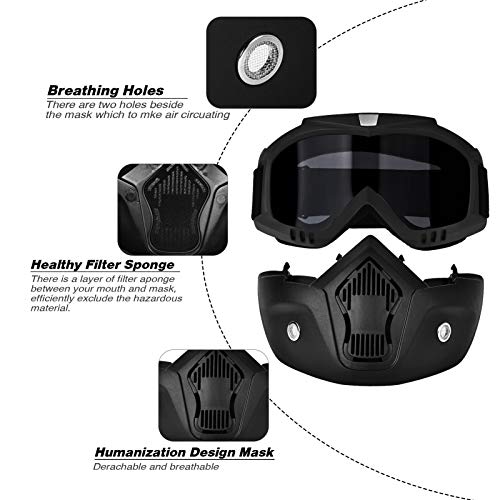 BOLLFO Motorcycle Goggles Mask Detachable Face Mask for CS Paintball Airsoft Skiing Riding Cycling