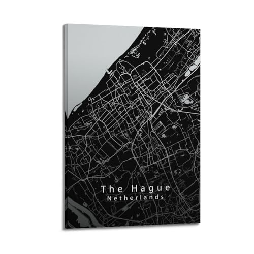 Poster de la ville de La Haye Dark CMHONLY avec cadre toile 20x30
