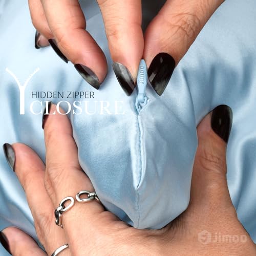 100% Mulberry Silk Pillowcase for Hair and Skin, 22 Momme Pure Natural Silk Pillow Case Both Sided with Zipper, Pillow Cover for Women Mom Men (Light Blue, Queen 20''×30'')