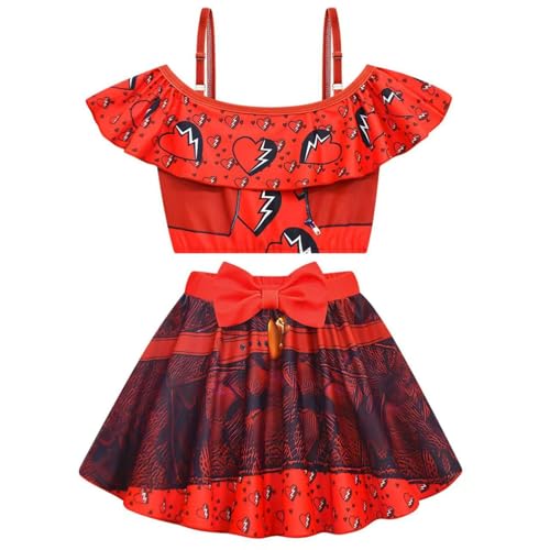 JYKSDTUWS Cute Descendants Bathing Suit for Girls 4-10 Years, Princess 2 Pieces Swimsuits Cartoon Printed Swimwear Bikini Sets (US, Age, 7 Years, Color-C1)
