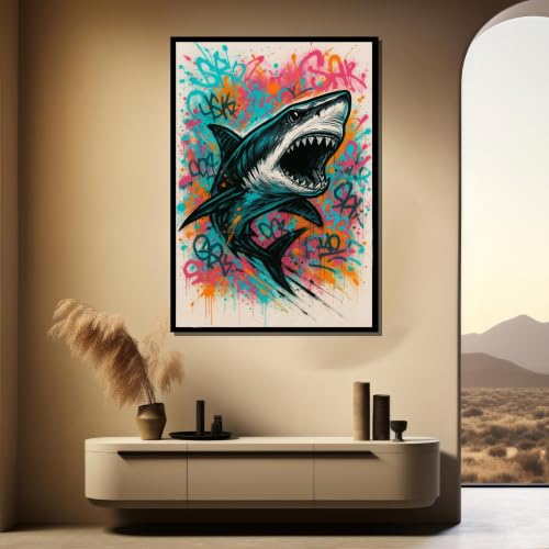 Impression sur toile graffiti requin haute définition aux couleurs vives 30x40 - 4