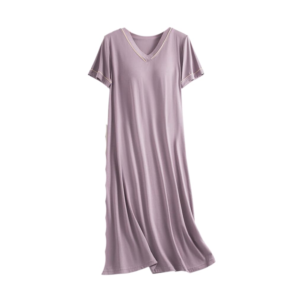 Camisón para Mujer - Vestido Largo para Dormir para Mujer, Ropa De Dormir Holgada, Camisones para Mujer con Cuello En V, Camisón De Manga Corta Modal