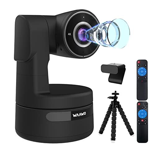 Zoomable PTZ 4K Webcam, Remote Control, AI-Auto Framing, Plug and Play, USB A/C Camera with Folded Bracket for Desktop, External Tripod