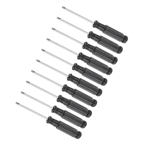CoCud Mini Tournevis Plat, Taille 2,5 mm, Longueur 93 mm, Tournevis à Tête Plate en Acier au Carbone avec Poignée Noire Antidérapante - (pour Lunettes, Montre), 10 Pièces