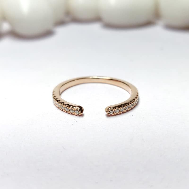 Round Cut White Diamond Open Wedding Band for Women, 14K Gold Finish Ladies Diamond Minimal Open Matching Wedding Band