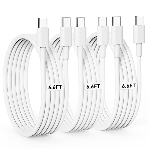 USB C to USB C Cable 6.6FT, 3-Pack, 60W Fast Charging Type-C Charger Cord,for iPhone 15/16/17 Series, iPad Pro/Air, MacBook, Samsung Galaxy, Pixel,White