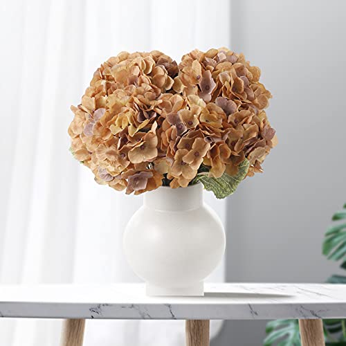 Kimura's Cabin 2 Pcs Fake Flowers Vintage Artificial Silk Hydrangea Flowers Bouquets 5 Heads For Home Table Centerpieces Wedding Party Decoration (Coffee) #TOP4