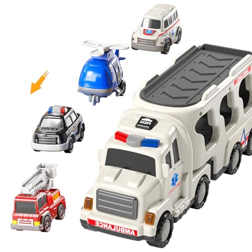 image for TEMI 5 Pack Ambulance Vehicle Toddler Truck Toys for 3 4 5 6 Year Old 