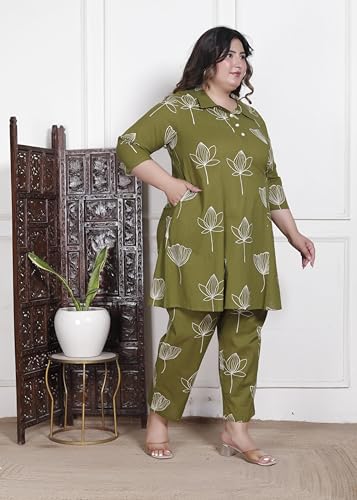 Image of NISHIRE Women's Cotton Floral Co-ord Kurta Set, Plus Size Stylish Ethnic Wear Set
