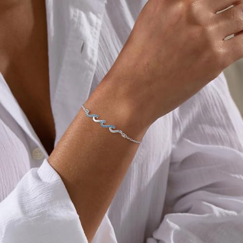 Wave Bracelet - Birthday Gifts for Women, Gifts for Bestie Sister Daughter Mom Wife Girlfriend Grandma Aunt, 14K Gold/White Gold Plated Wave Bracelet Beach Jewelry Meaningful Friendship Gift4