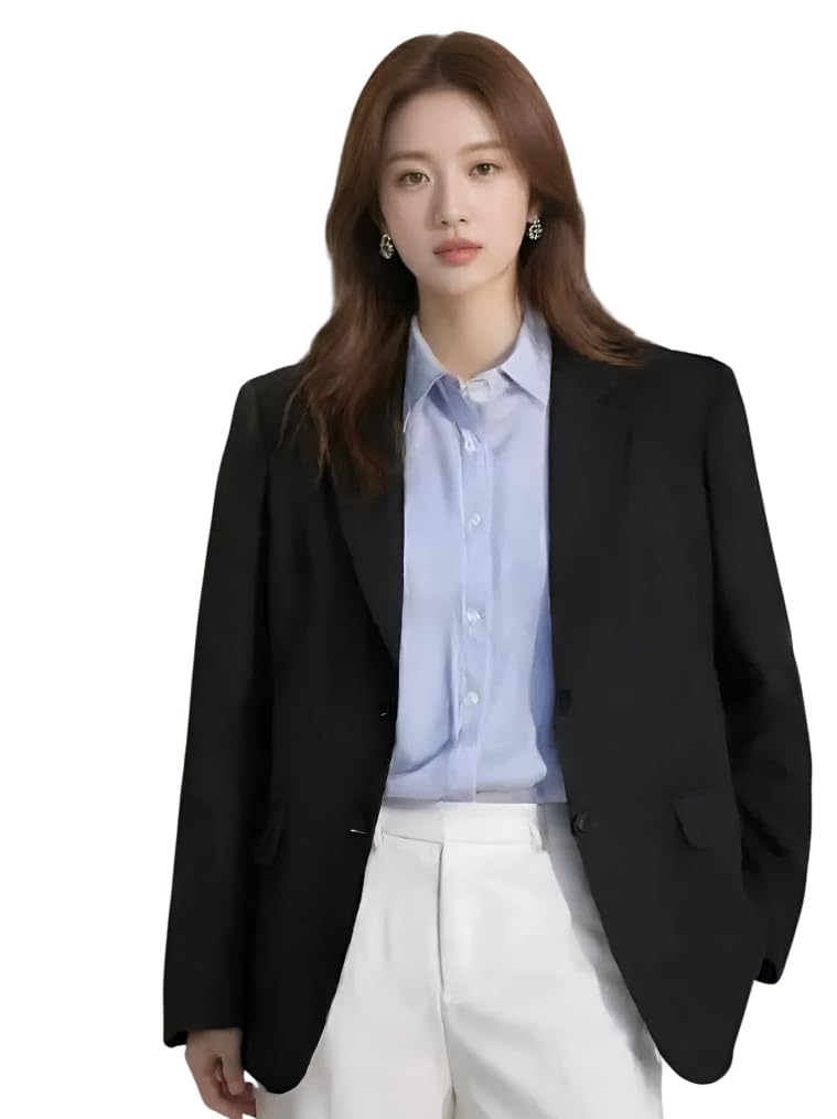 Women Cotton Blend Solid Single Breasted Blazer with Notched Lapel | Full Sleeves, Button Closure, Regular Fit Formal Blazer for Womens & Girls | Lightweight & Breathable Fabric (Black)_111-image-23