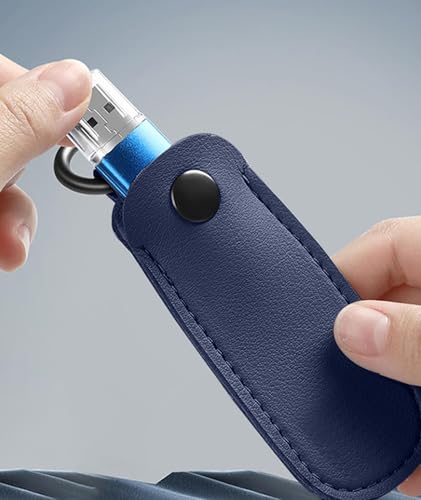 Image of INOCEAN 2 PCS Pen drive Case, Pen drive Box, Tech Professionals and Travelers Storage Solution, Leather USB Drive Holder Keychains in Dark Blue and Black