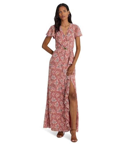 Lauren Ralph Lauren Women's Floral Belted Flutter-Sleeve Gown