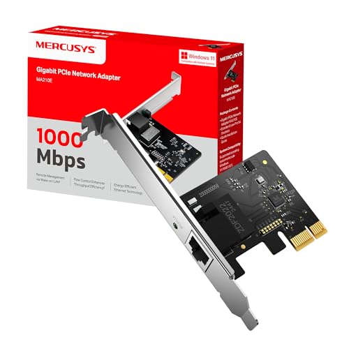 Mercusys TP-Link MA210E Scheda di Rete Gigabit PCIe, Connessione Ethernet RJ45 10/100/1000 Mbps, Wake-on-LAN, Ethernet a Basso Consumo Energetico, Compatibile con Windows 11/10/8.1/8/7, XP e Vista.