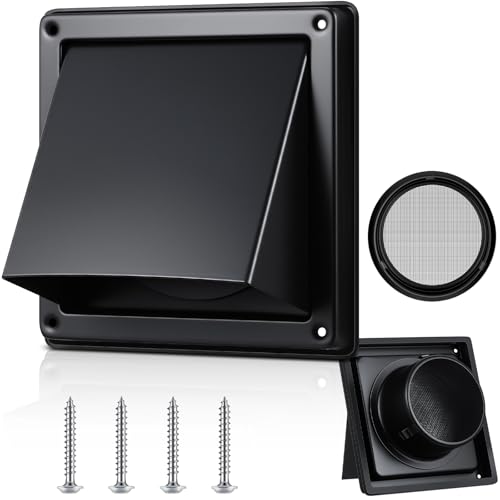 Image of Gisafai 4 Inch Dryer Vent Cover Outdoor with Stainless Steel Screen Black Wall Dryer Exhaust Vent Cover External Cap Cushioned Non Return Flap with Sealing Gasket Grille, Bird /Insect Proof