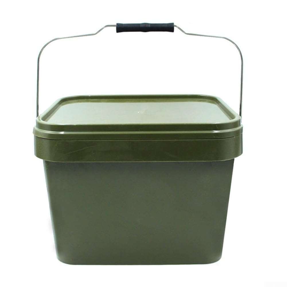 Seau à appâts de pêche robuste de 10 litres de forme carrée avec poignée de transport pour carpe bouillettes et appâts de sol