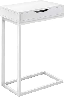 Monarch Specialties 3601, C-Shaped, End, Side, Snack, Storage, Living Room, Bedroom, Laminate, White, Contemporary, Modern Accent Table Metal with A Drawer, 16