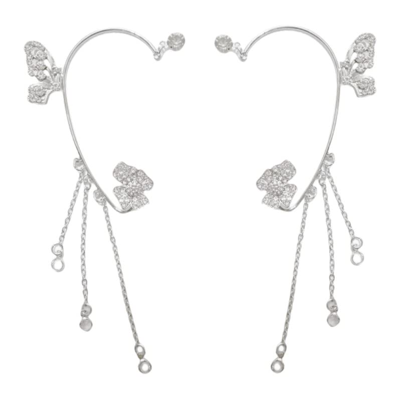 2PCS Women's Clip-On Earrings Hook Without Pierced Rose Flower Ear Bone Clip Ear Clip Butterfly