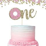 Donut Cake Topper for 1st Birthday - First Birthday Cake Decoration,Pink and Gold One Donut Cake...
