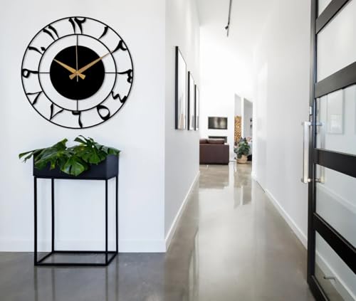 Image of Metal Arabic Number Analog Wall Clock for Home Decor | Modern Islamic Wall Art Decor | Silent Big Size Islamic Wall Clock for Home Decor, Muslim Gifts. (Style-22, Size-40 CM), Black