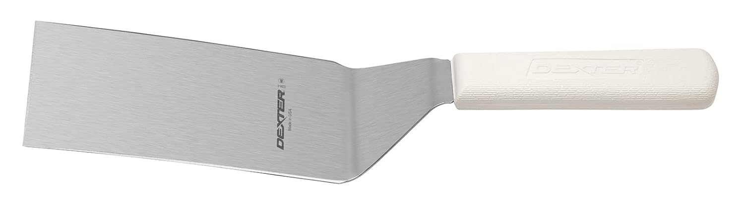 Dexter Russell S286-6PCP Hamburger Turner, 6" x 3" Stainless Steel Square End Blade, Solid, Stiff, Offset Design, Textured White Polypropylene Handle, Made in USA, Durable Cooking Grill Spatula