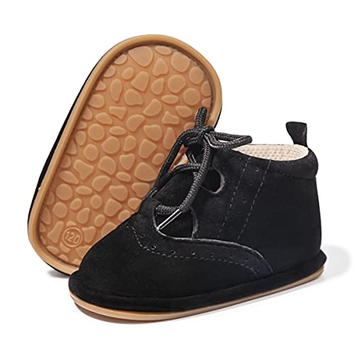 HsdsBebe Baby Boys Girls Oxford Shoes PU Leather Soft Rubber Sole Sneakers Anti-Slip Toddler Ankle Boots Infant Walking Shoes Moccasins(HM5442 Black,1)