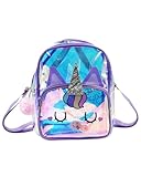 MOSSTYUS Holographic Clear Backpack Transparent Daypack Heavy Duty Shoulder Bag for Concert Sport,Purple Unicorn