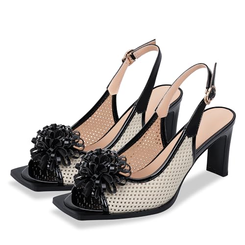 Women's Open Toe High Heel Slingback Sandals Flower Perforated Dress Party Shoes4