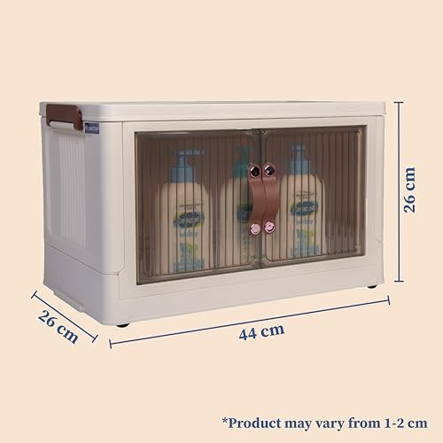 Image of HomeStrap Plastic Rollin Stacker with Wheels (Pack Of 1) | Foldable Stackable Storage| Box Collapsible Storage Bins with Handle for Cloth, Spacesaver Organizer Storage Box with Door, Brown
