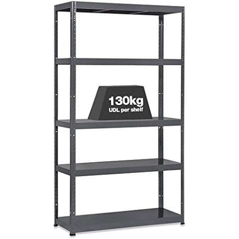 STORALEX® All Metal Office/Garage/Utility Room Shelving Unit - 1800mm High x 1000mm Wide x 400mm Deep - 5 Adjustable Levels - 130KG UDL Cover