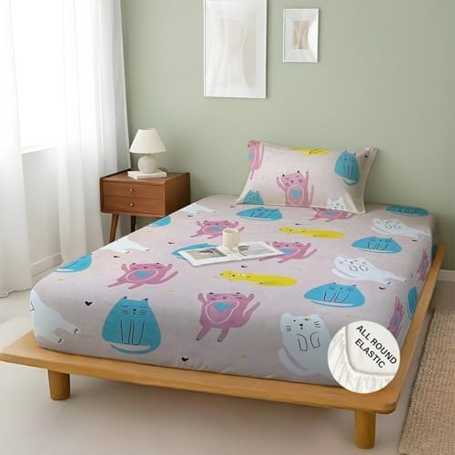 Image of Weave & Decor Kids Fitted bedsheets Single Bed 36x78x6 inch with Pillow Cover 20x30 inch, Breathable Soft Fabric, for Single Mattress