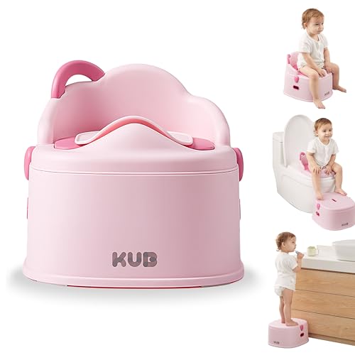 Image of KÜB 3-in-1 Potty Training Toilet (Chair, Seat, Step Stool) - 9 CM Splash Guard, One-Click Assembly, Easy to Clean - Versatile Toddler Potty Trainer for Boy Girl - Pink