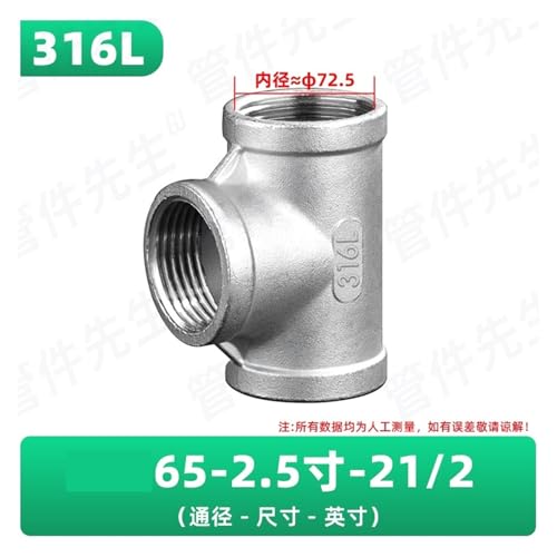 Manguito de tres vías G2-1/2 de acero inoxidable 316L con rosca interna 3