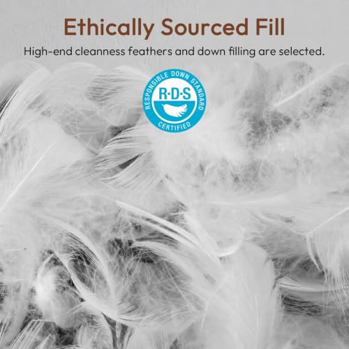 Image of Luxury Goose Feathers Down Pillows Standard Size Set of 2, Hotel Quality Fluffy Bed Pillows, Soft Pillows for Sleeping, 100% Cotton Cover(20x26 inch, Pack of 2)