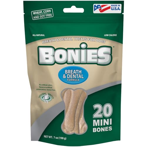 Bonies Natural Breath and Dental Formula Minis-Sized Single Bone - All-Natural Ingredients, Fresh Breath, Cleans Teeth, Low Calories, Chicken Flavor, MINI Dogs, 20 Bones