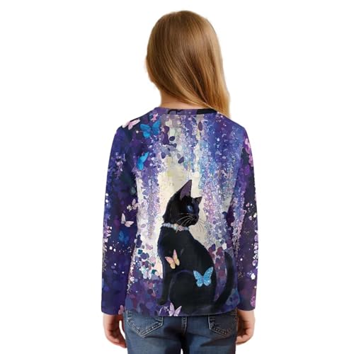 Xoenoiee Girls Long Sleeve Shirts Cute Kids Fashion Crew Neck Tunic Tops Tie-Hem Tees Size 5-122