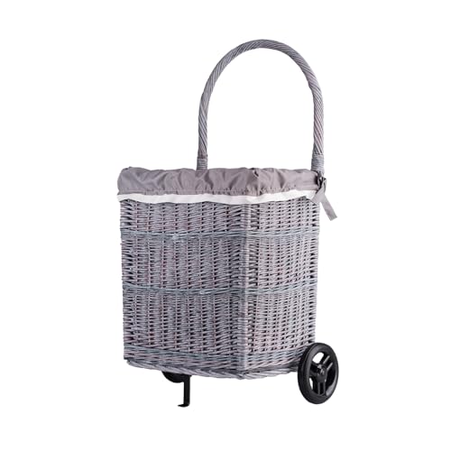 e-wicker24 Alles aus Weide Panier à bûches sur roulettes - Chariot en osier - Panier des courses - Panier de rangement - Panier à provisions - Gris