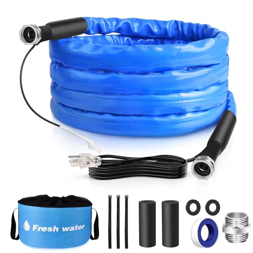 MICTUNING 15FT Heated Drinking Water Hose, -20°F Smart Self-Regulating Thermostat Water Line Freeze Protection BPA & Lead-Free, 3/4" Adapter Included For Winter Outdoor RV Camping Garden Trail