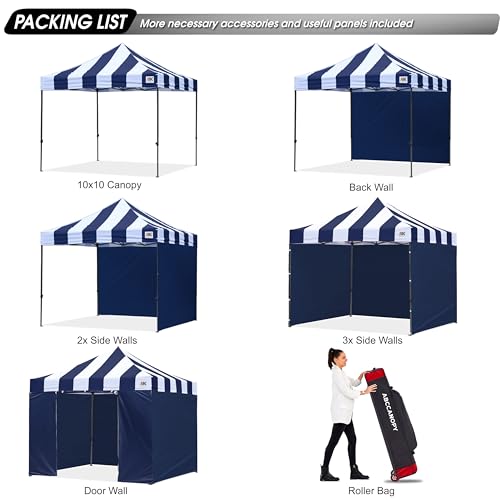 Image of ABCCANOPY Heavy Duty Easy Pop up Canopy Tent with Sidewalls 10x10,Strip navyblue