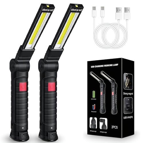 Uadme Torcia LED Ricaricabile Magnetica, 2 Pezzi COB Lampada da Lavoro Officina, Pieghevole Lampade di Ispezione, per Riparazione Auto e Emergenza