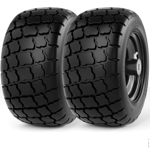 RONPOW 11x6.00-5 Flat Free Lawn Mower Tire and Wheel, Solid Front Tires for Zero Turn Mower, 400 Lbs Load, Universal 3/4', 5/8' 1/2' Bearings, 5.31'-7.71' Hub for Residential Commercial, 2 Pack Black